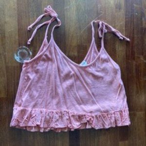 Urban Outfitters Salmon Crop Top with Ruffle and Tie Up Straps
